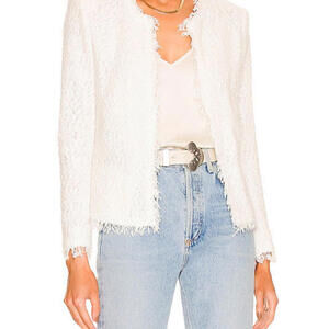 IRO Women's FR40 US8 White Shavani Jacket Boucle Knit Fringe Long Sleeve Blazer